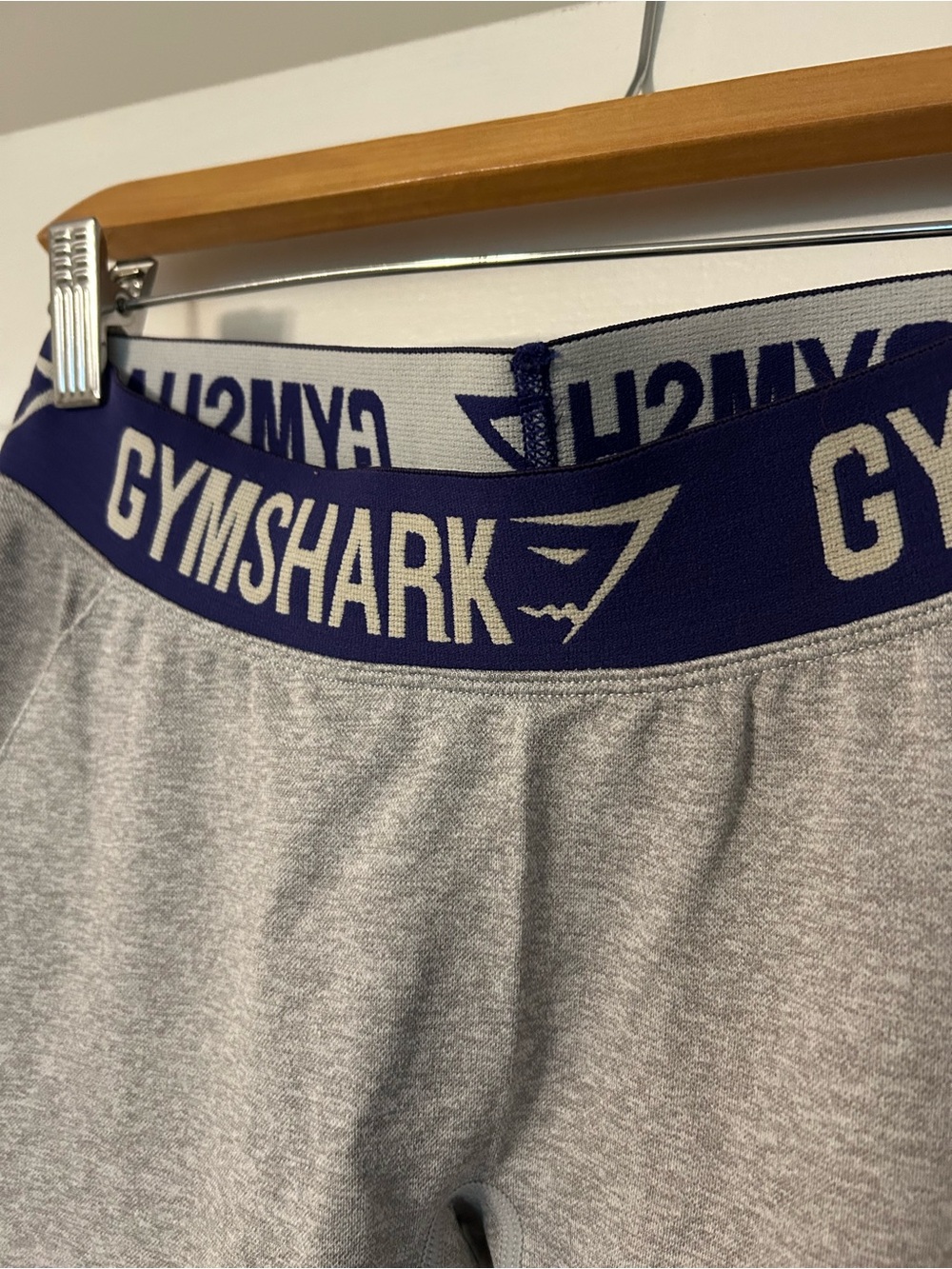 Gymshark Gray Leggings with Dark Purple Logo Waistband